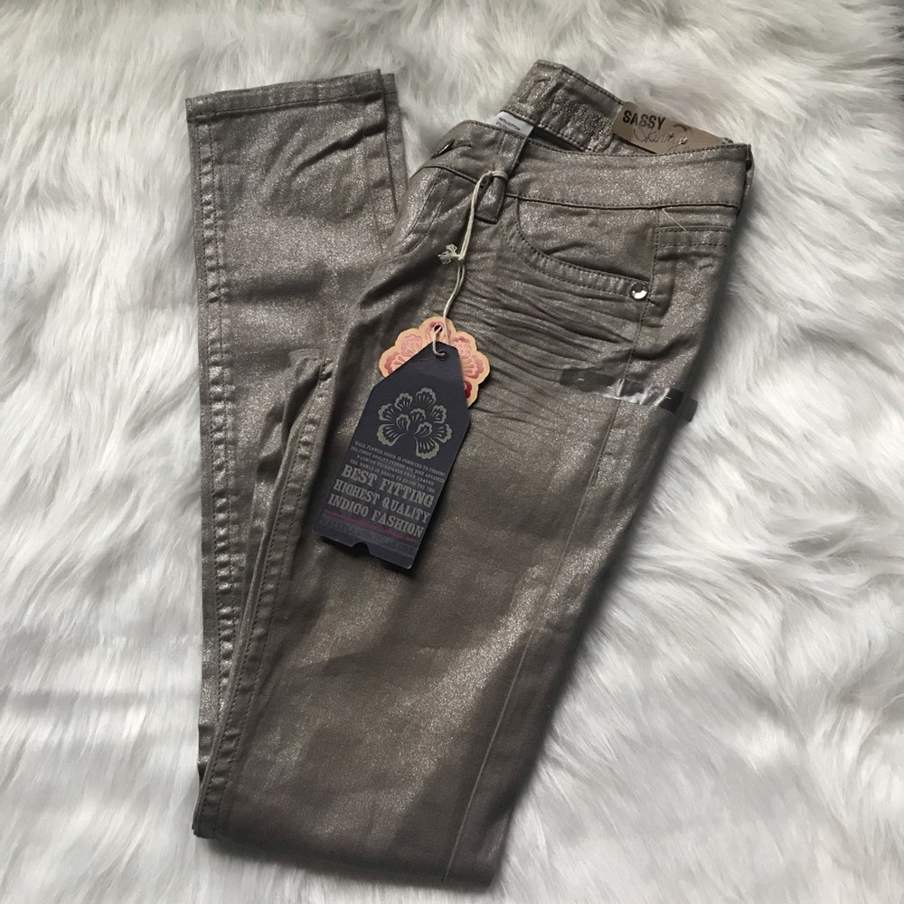 Wallflower Gold Shimmer Skinny Stretch Jeans
